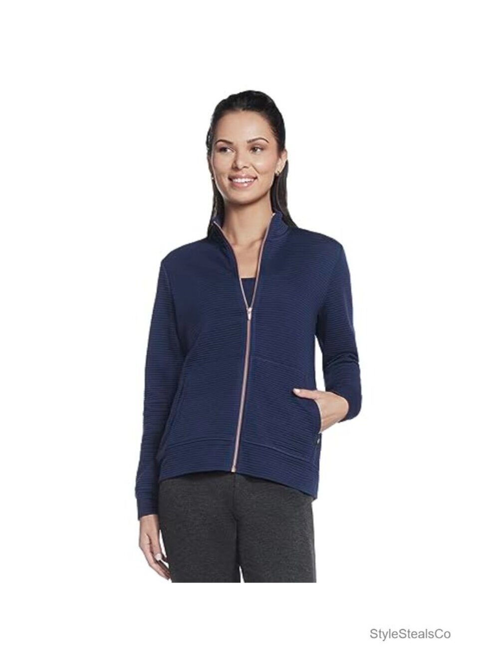 Sustainable Recycled Polyester Full-Zip Mock Neck Jacket Kangaroo Pocket
